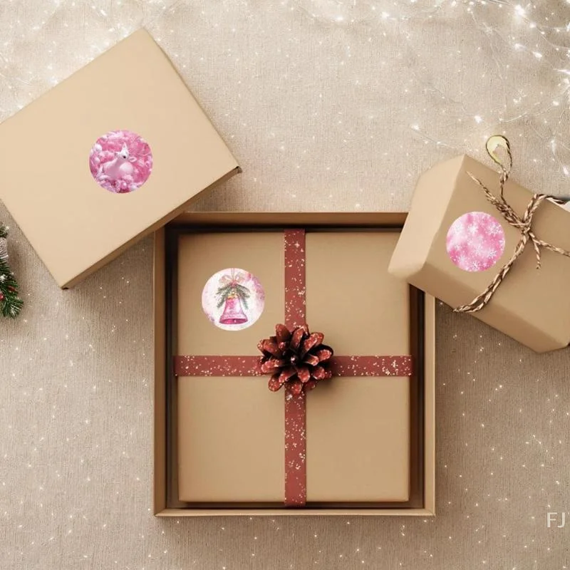 [YU] 500 قطعة هدية عيد ميلاد سعيد ملصقات سانتا مستديرة ختم تسميات ملصق للهدايا الخبز حزمة المغلف القرطاسية ديكور