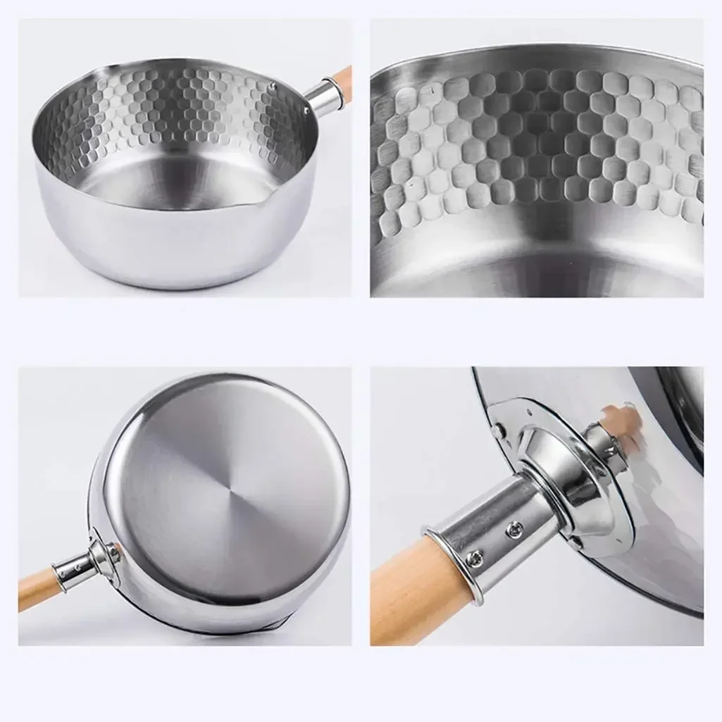 Stainless Steel Saucepan with Lid Solid wood handle with hook Multipurpose Sauce Pan with Pour Spouts, Sauce Pot, Cooking Pot