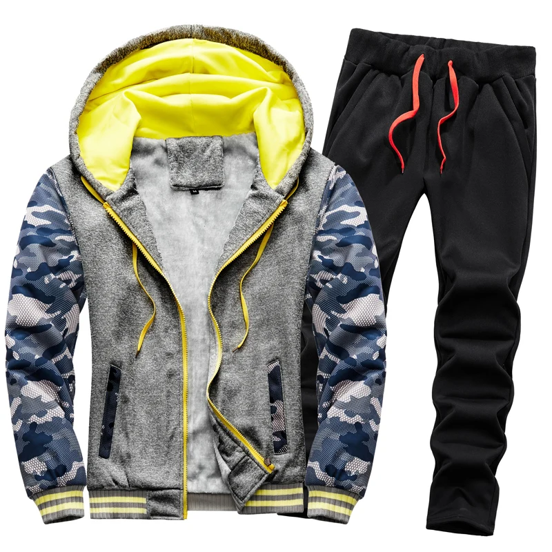 Winter Sports Jacket Pants Suits Men\'s Coats Trousers Sets Thicken Thermal Hoodies Set Camouflage Tracksuit Sweatshirts