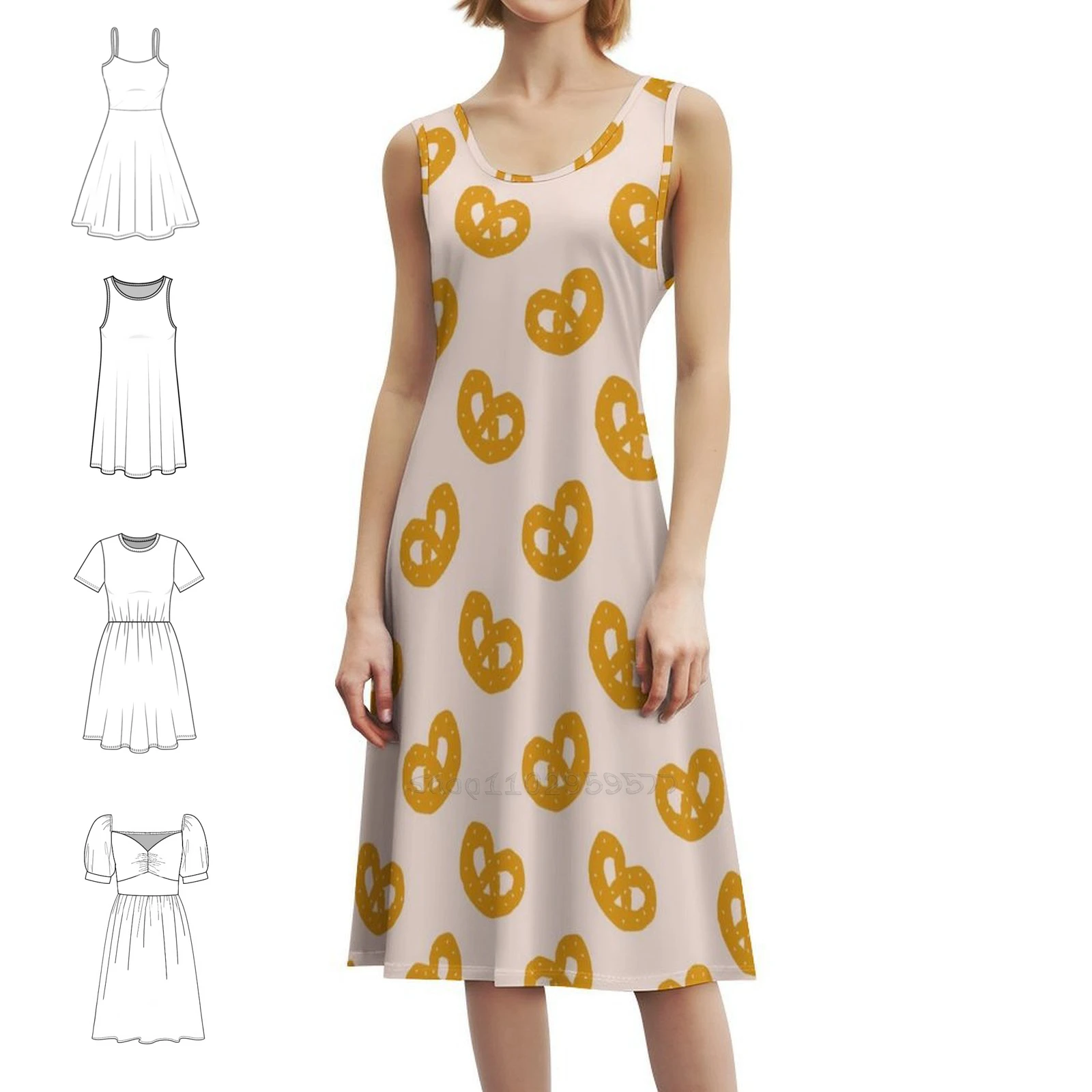 Pretzel Pink Pattern Women's Hip Hop Streetwear Dress Graphic Print Party Club Wear Cartoon Background Texture Pattern Evening