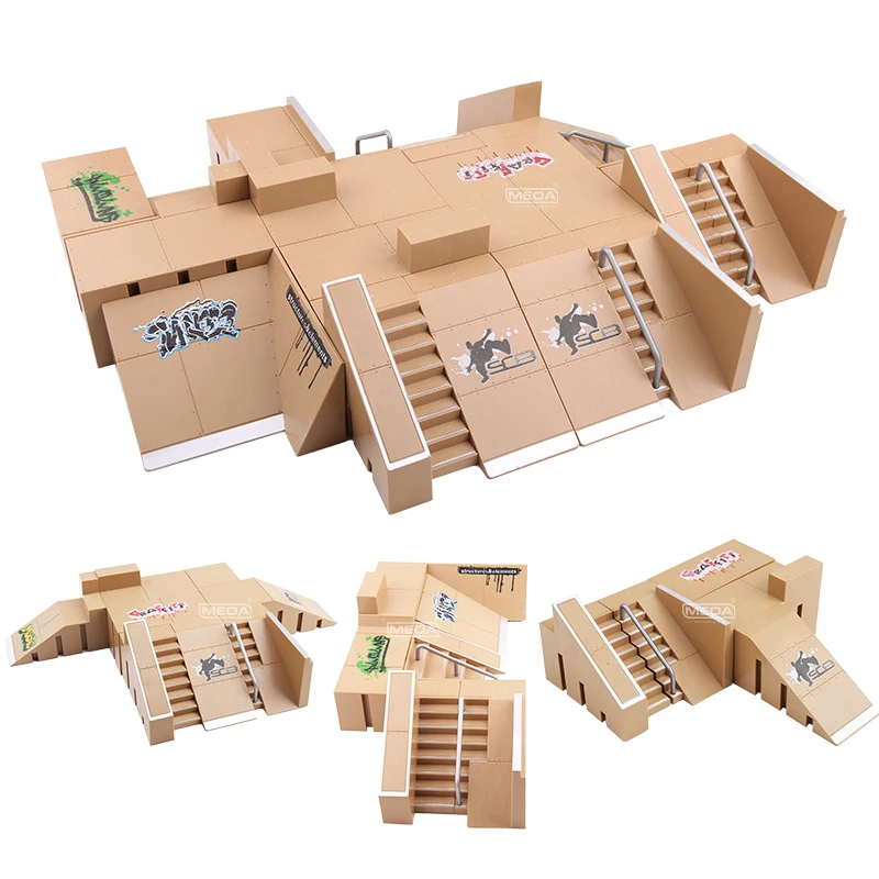 Kit de patins à doigts avec rampes de planche à roulettes, plate-forme de pratique pour pont technologique, bricolage, pour tours de cascade et ensemble de vêtements ﻿