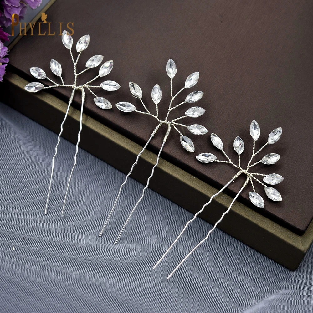 A08 3 PCS Rhinestone Hair Pins Wedding Hair Accessories For Bridal Women Birthday Party Hair Accessories Crystal Bride Headpiece