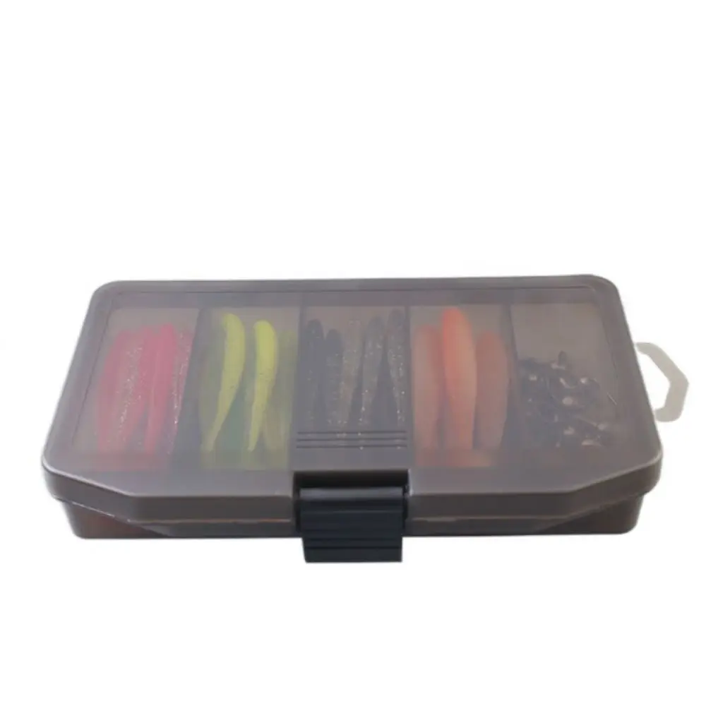 

61pcs Lead Head Hook Fishing Soft Bait Set Soft Bait Curved Shank Hooks Fishing Storage Box with Hook with Storage Box T-tail