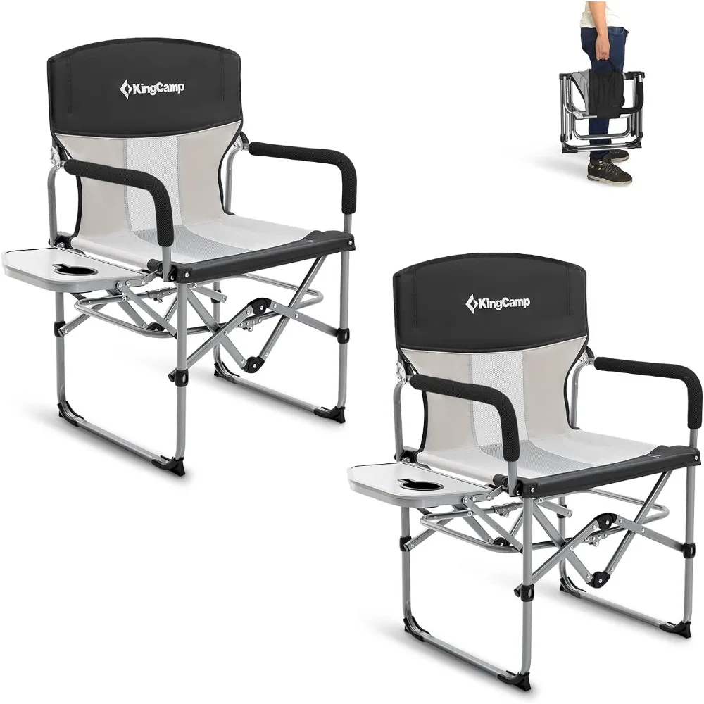 Heavy Duty Director's Seat for Adults Outside, Portable Lawn Chairs with Side Table Breathable Mesh Back Compact Style