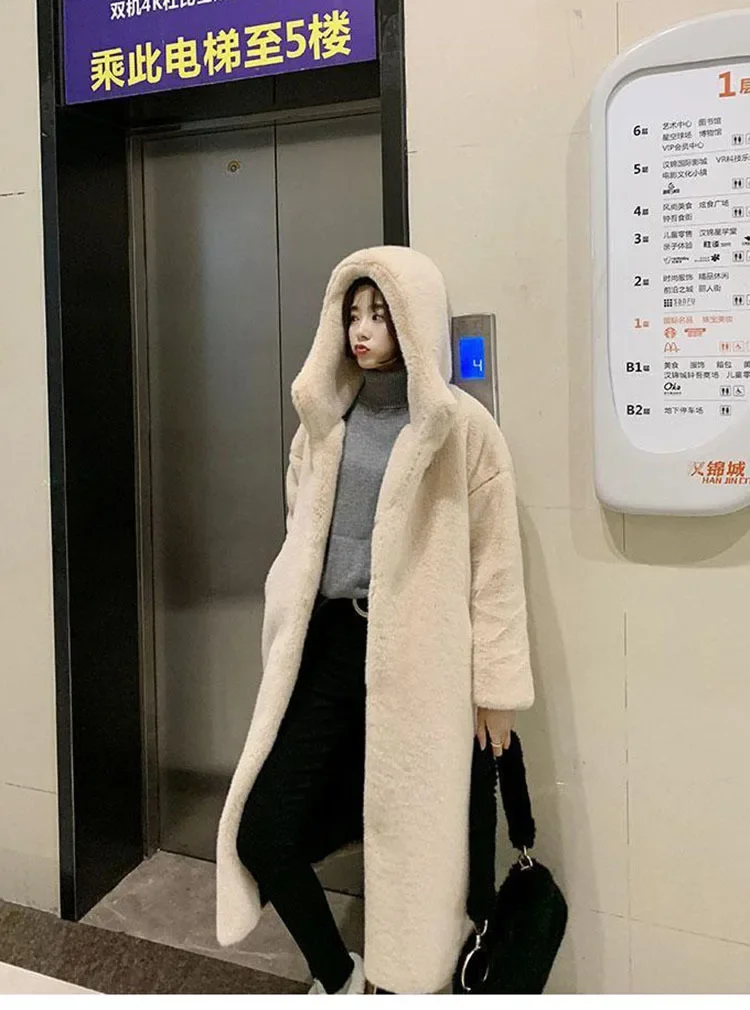 Stand Collar Sashes Winter Coat Women Long Black Luxury Elegant Stylish Thick Warm Fluffy Hairy Soft Faux Mink Fur Coat Women