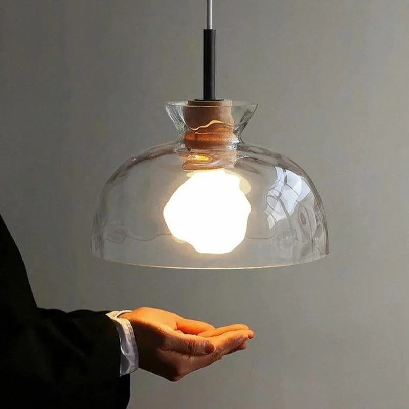 Japanese Wabi Sabi Style Pendant Lights Transparent Glass Lampshade Suspension Luminaire Dining Table