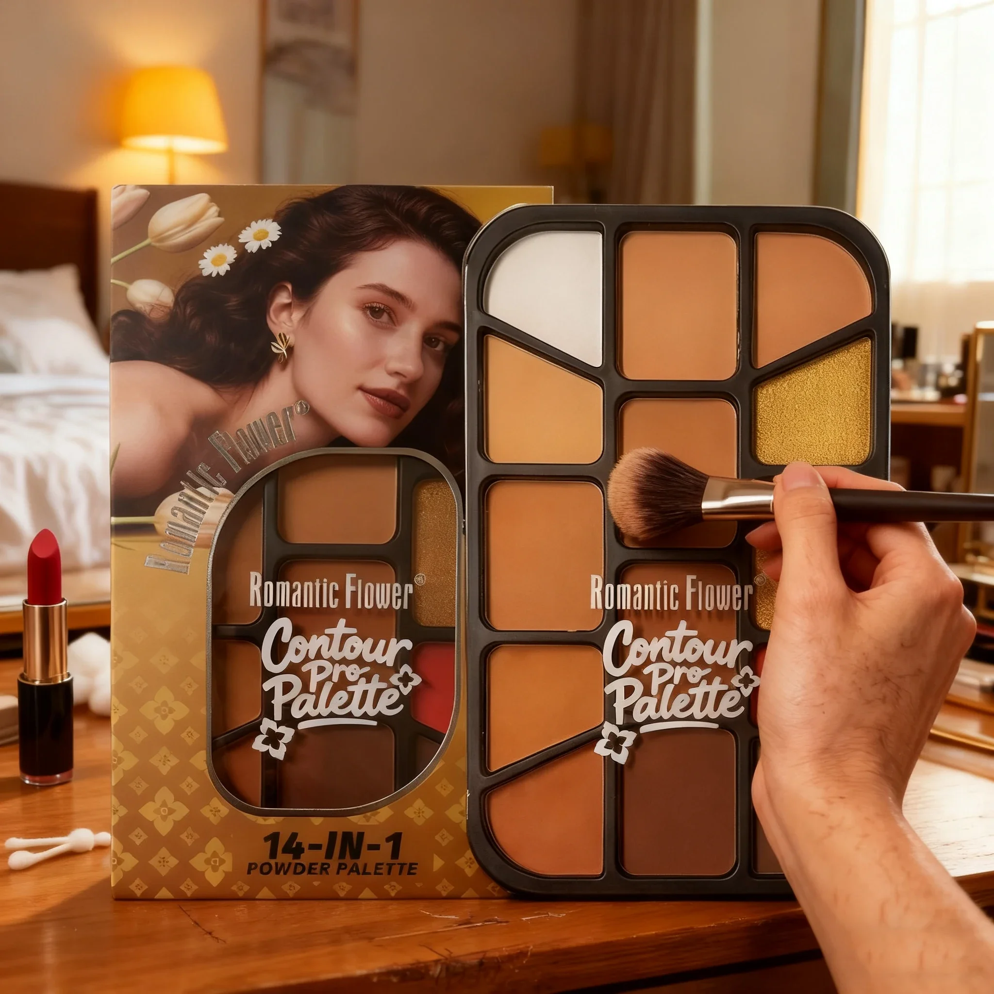 14-in-1 Highlighter Blush Contour Palette Waterproof Long-Lasting Facial Makeup Needs All Cover Fine Powder