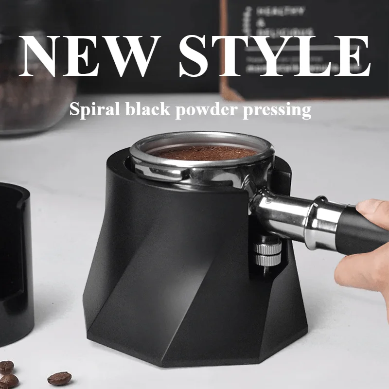 Adjustable Espresso Tamper Holder Spiral Black Powder Pressing Stand with Anti-Slip Base for Coffee Machine Handles Kitchen Tool