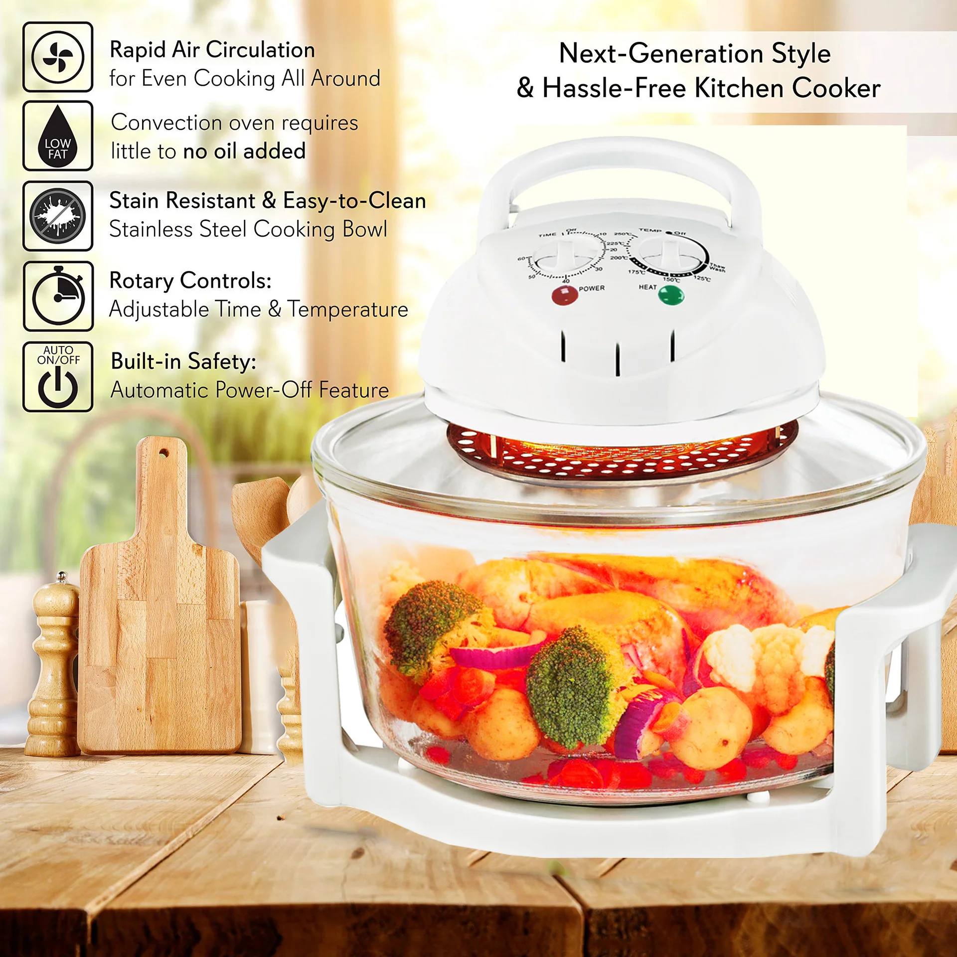 Air Fryer 12L Visual Glass Lightwave Multi-function Electric Fryer Oven Household Oil-free Air Oven 220V 1400W Electric Roaster