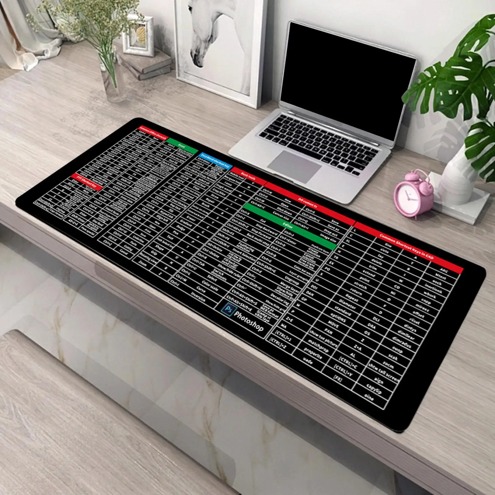 Desk Mat Office Software Shortcuts Desk Pads Protector Large Gaming Mouse Pad