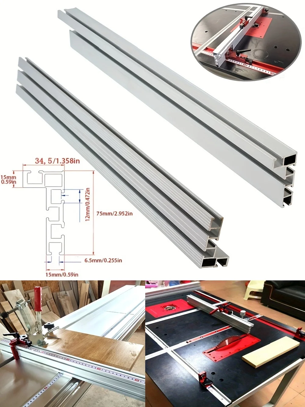 Clôture profilée en aluminium de 40cm, Type 75, piste à onglet, support de piste en T, supports coulissants, fente en T pour scie de Table, établi pour le travail du bois, 1 pièce