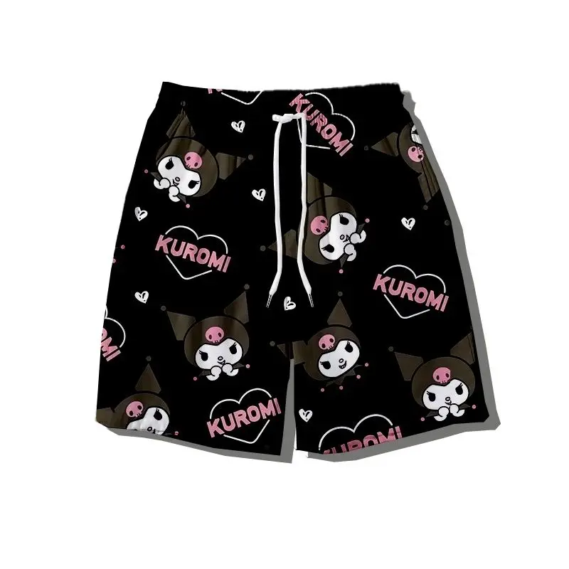 Pantaloni larghi Sanrio Kuromi Pantaloncini dritti a cinque punti Ragazze Estate Cartoon Pantaloni da spiaggia Coppia Pigiama Sport da basket americano