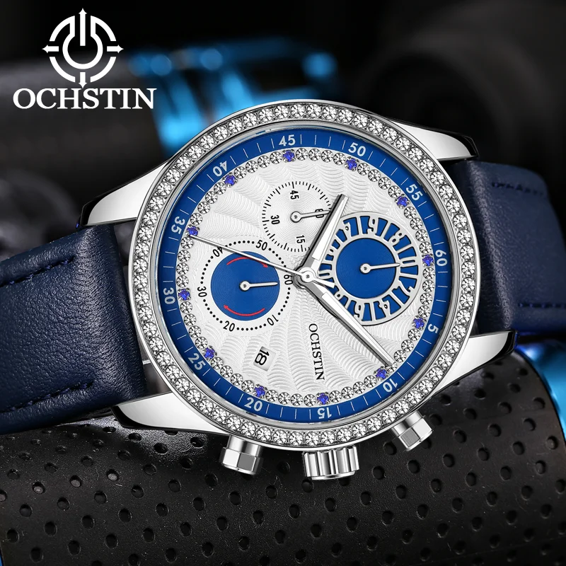 OCHSTIN Men’s Multi‑Function Quartz Movement Business Wristwatch Commander Series Water Resistant Leather Watches For Male