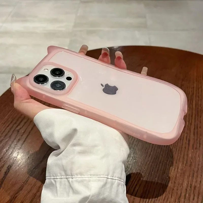 Adatto per IPhone 16 15 14 13 12 11 Pro Max Moda creativa Tinta unita Orecchie di gatto carine Custodia per telefono anticaduta in TPU macroporosa