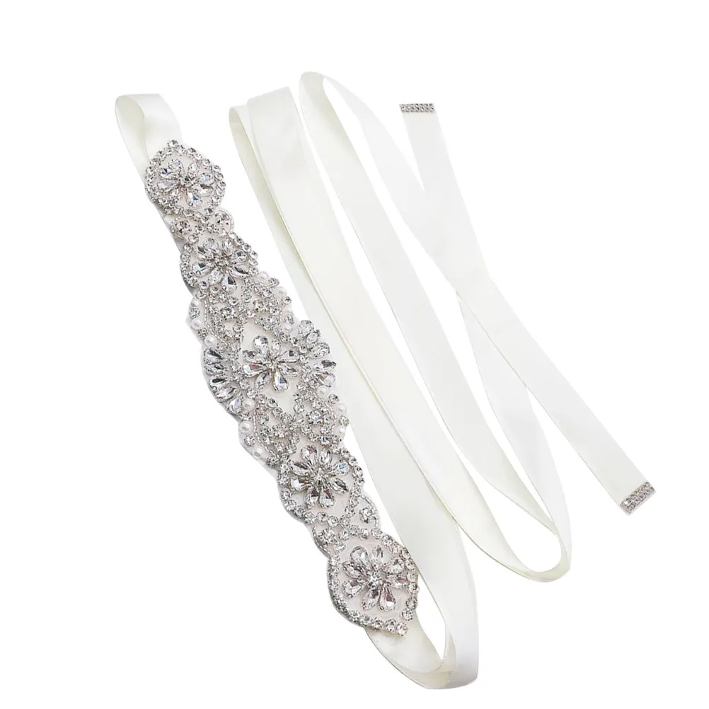 1Pcs Rhinestone Bride Belt Ivory White Elegant Handmade Wedding Dress Decor Bridal Bridesmaid Party Accessories