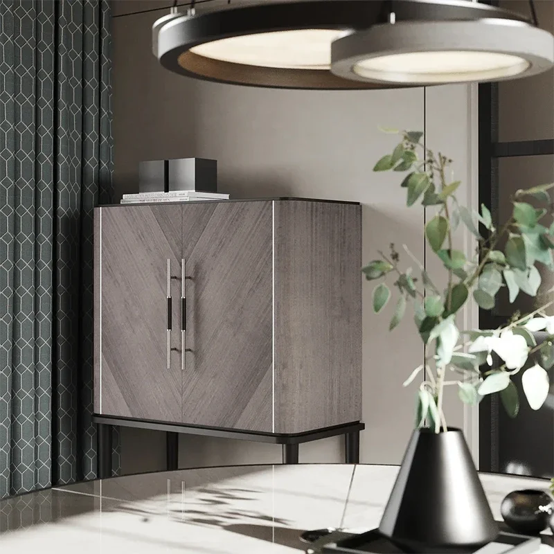 Postmodern neoclassical lacquer rhomboid carving Fendi large floor restaurant side cabinet