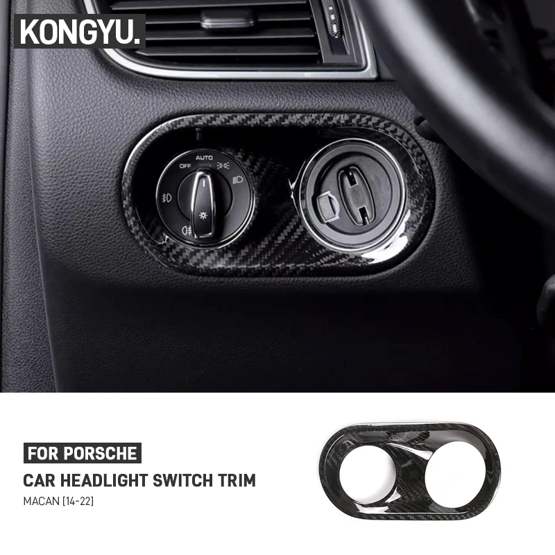 

Car Carbon Fiber Headlight Switch Knob Panel Cover Frame Trim Stickers For Porsche Macan 2014-2022 Interior Decoration Accessory