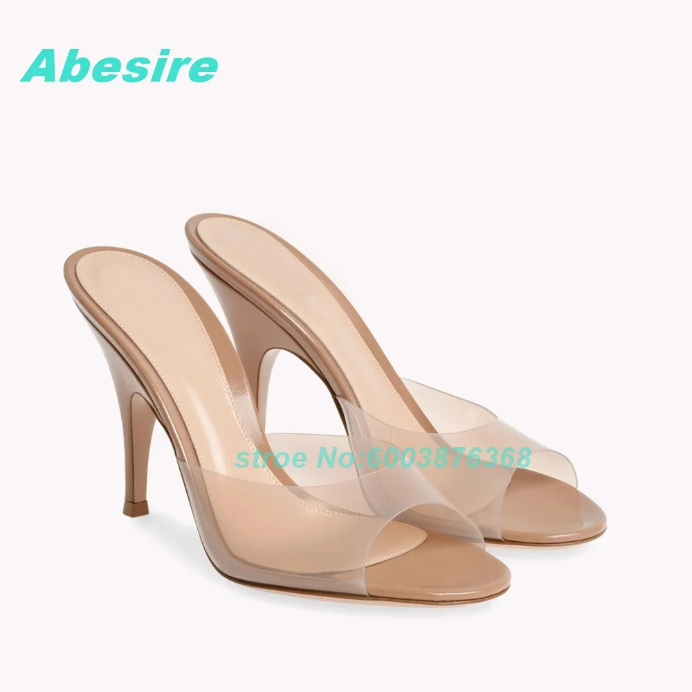 Roségoldene transparente PVC-Slipper mit offenem Zehenbereich und Stiletto-Absatz – Slip-On-Schuhe für Damen, Sommer, Outdoor, Spicy Girls Party Fashion Schuhe