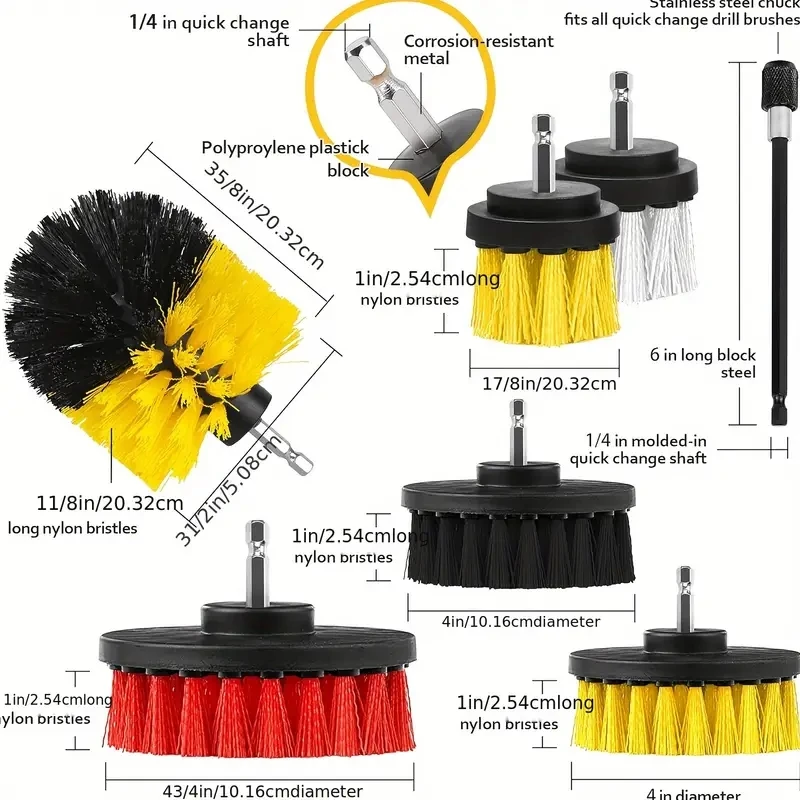  Electric Cleaning Brush Set, Electric Drill Brush Head, Car Cleaning Sponge Soft Brush, Car Wash Hard Brush, Bathroom Brush