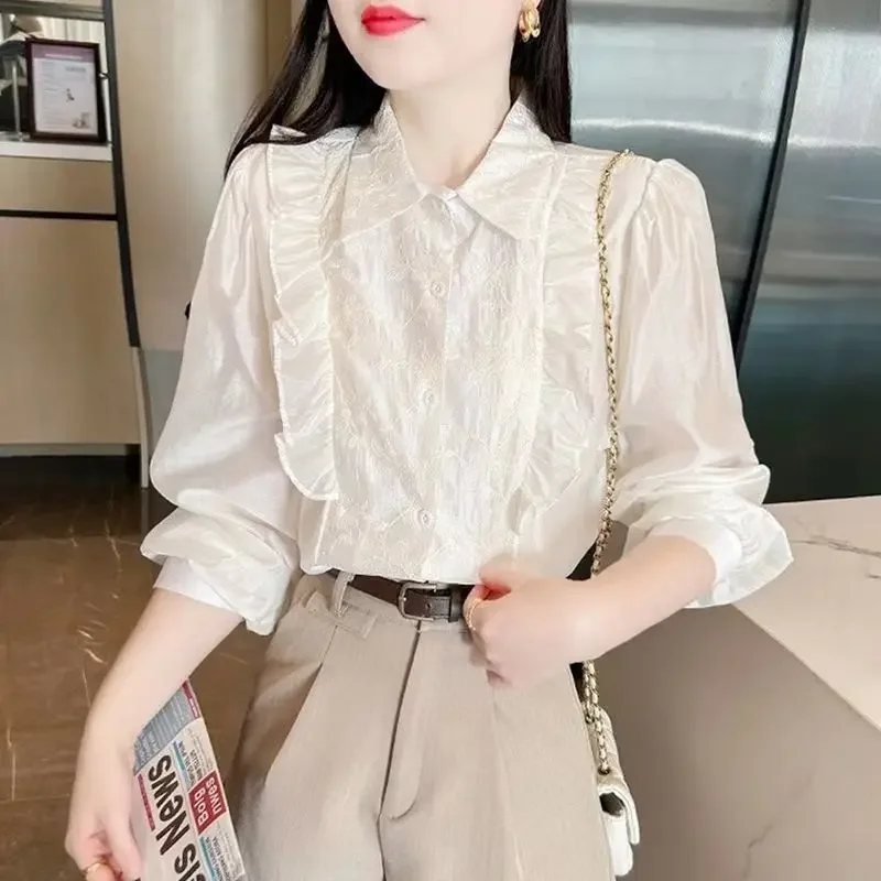 

Lotus Leaf Edge Temperament Long Sleeved Chiffon Shirt for Women with a Unique and Beautiful Design and a Popular Top