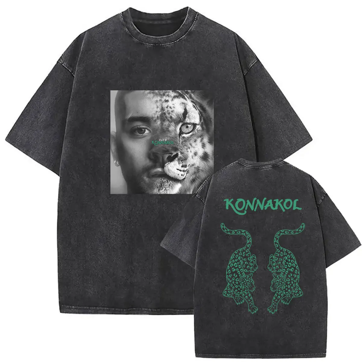 Vintage Washed Zayn Malik KONNAKOL Neues Album 2026 Grafik-T-Shirt Herren Hip-Hop Pop Musik Lockeres Kurzarm-T-Shirt Streetwear
