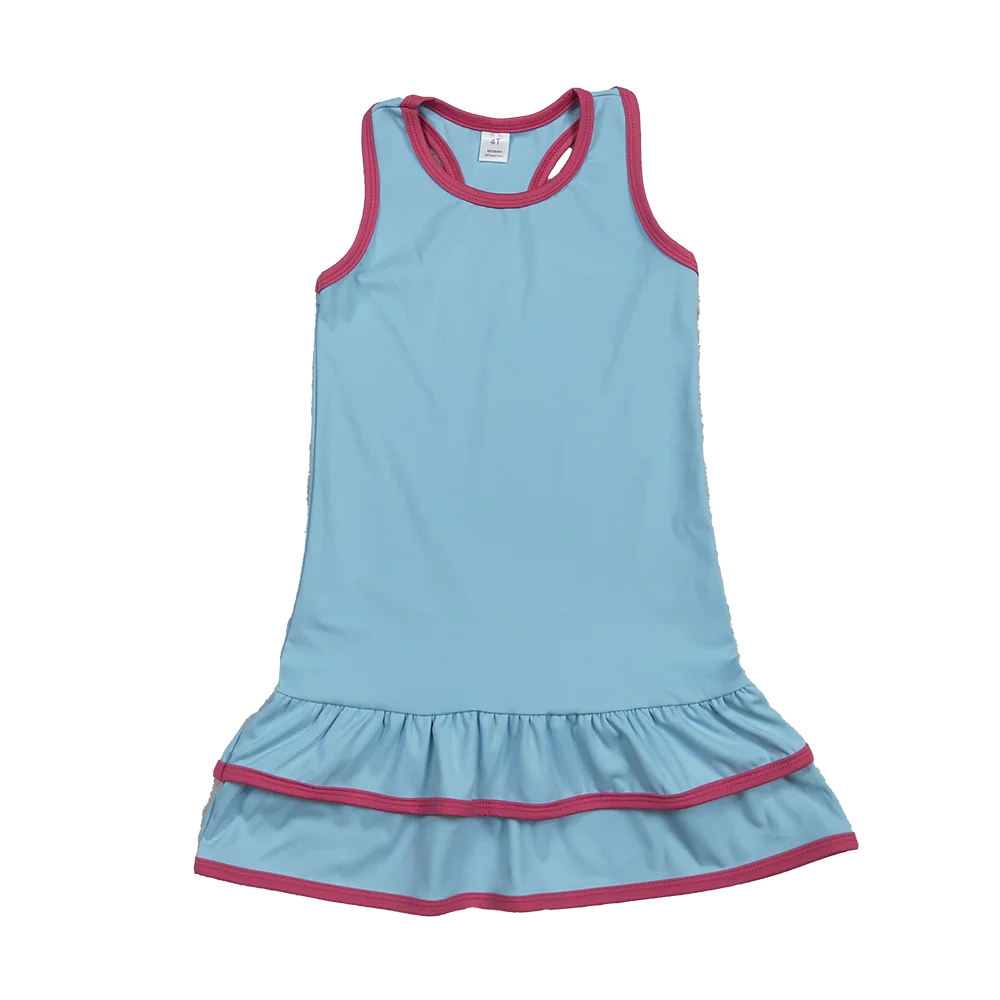 

Baby Girls Summer Dress Baby Girls Blue Sleeveless Ruffle Yoga Knee Length Dresses