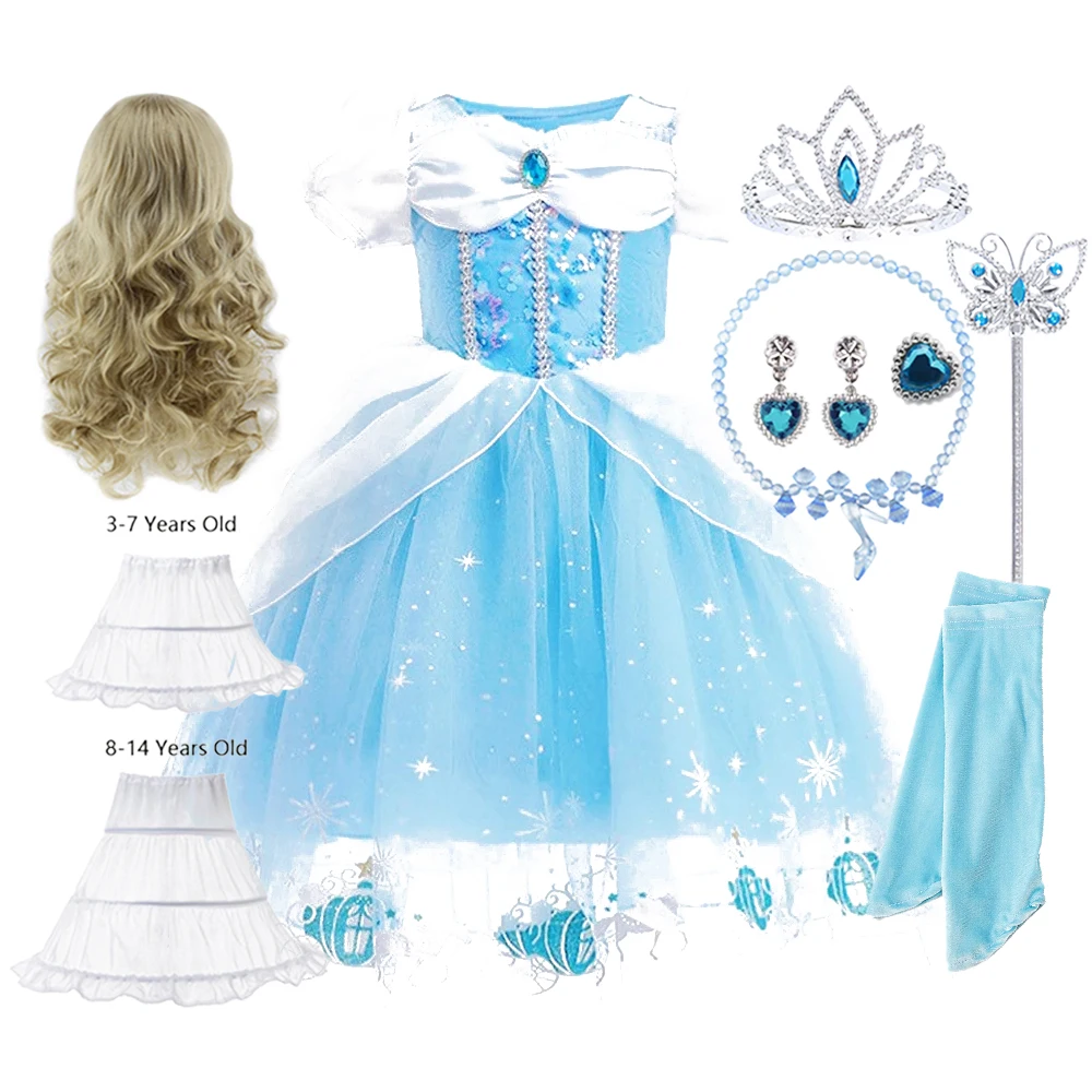 Vestido de Cosplay de Cenicienta para niña, vestido de baile para niño, ropa de malla abombada de carnaval para regalo de cumpleaños, vestido de princesa