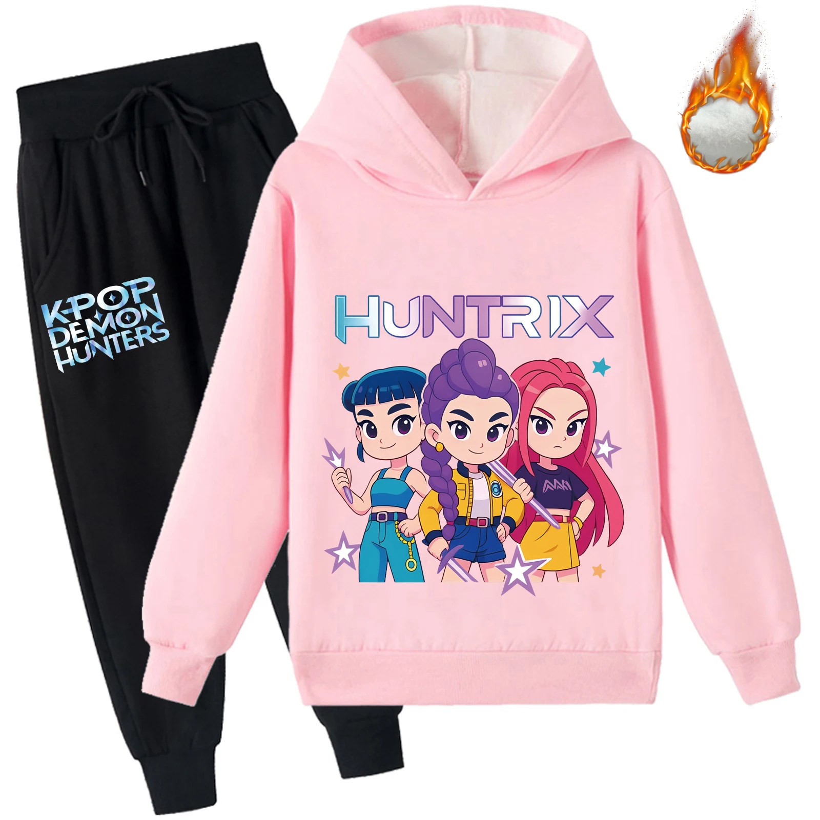 Ensemble sweat-shirt doublé polaire et pantalon Long pour enfants de 2 à 14 ans, tenue épaisse de chasseurs de démons Kpop, nouvelle collection hiver 2025