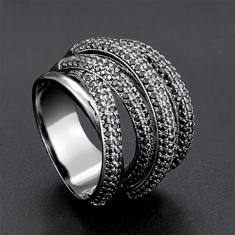 

Bobokiki Jewelry Fashion Titanium Steel Micro-Inlaid AAA Zircon Multi-Layer Stereo Ring High-Quality Exaggerated Accessories