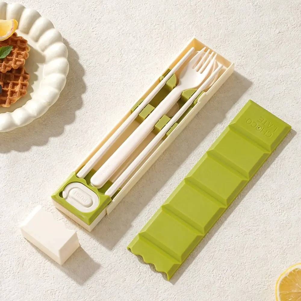 Cartoon Chopsticks Spoon Set Plastic with Box Chocolate Tableware Set Food Grade Tableware Set