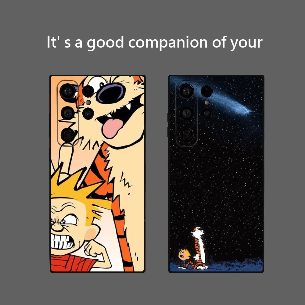 Cartoon C-Calvin And H-Hobbes Phone Case for Samsung Galaxy S24 Ultra S22 S23 Ultra S21 S20 5G Protective Soft Silicone TPU Fund