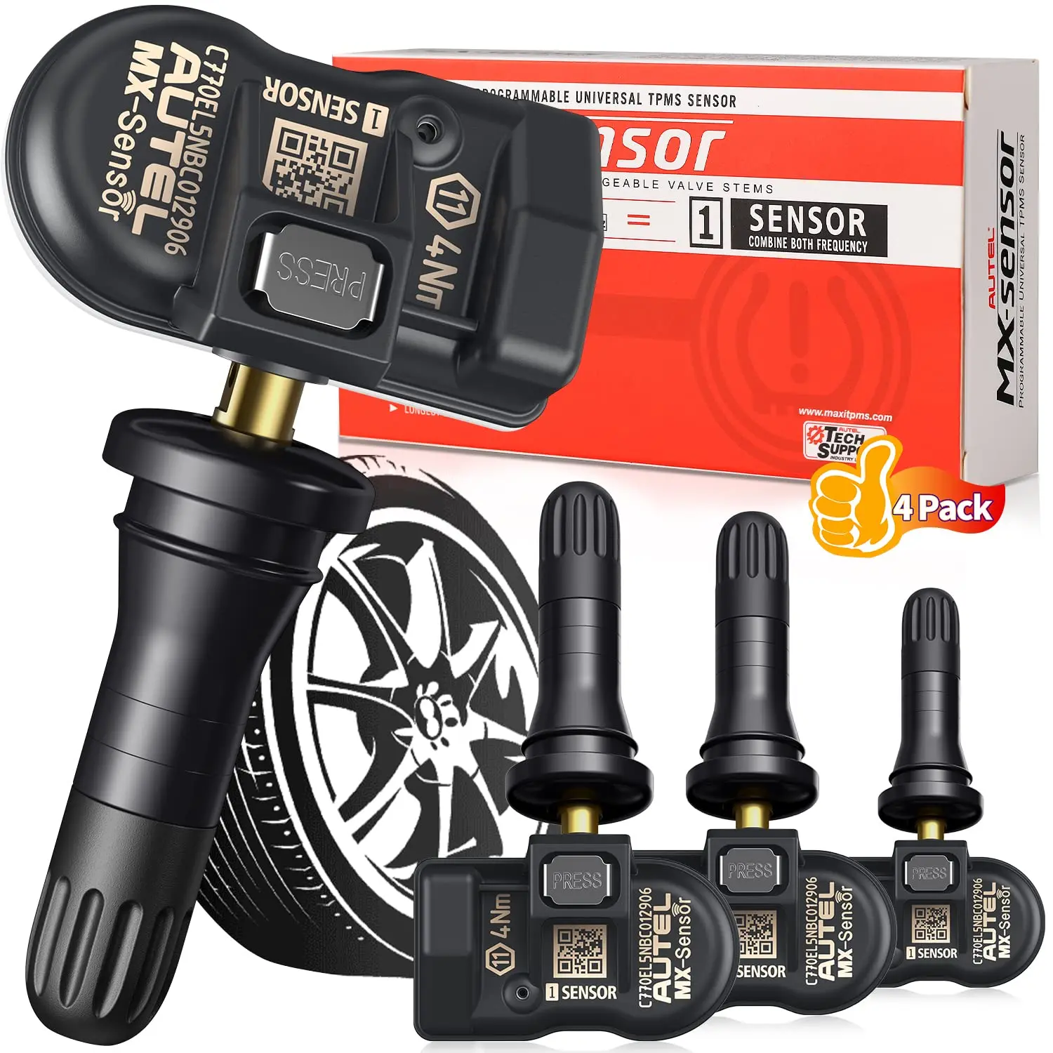 Autel TPMS Sensor MX-Sensor 2in1 315MHz + 433MHz Tire Replacement Sensor OE-Level Programmable & Cloneable TPMS Pressure Sensor