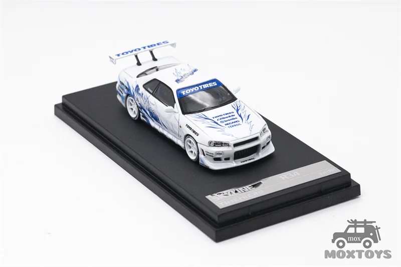 Time Micro 1:64 Fiamma alla deriva bianca Skyline R34 Modellino di auto