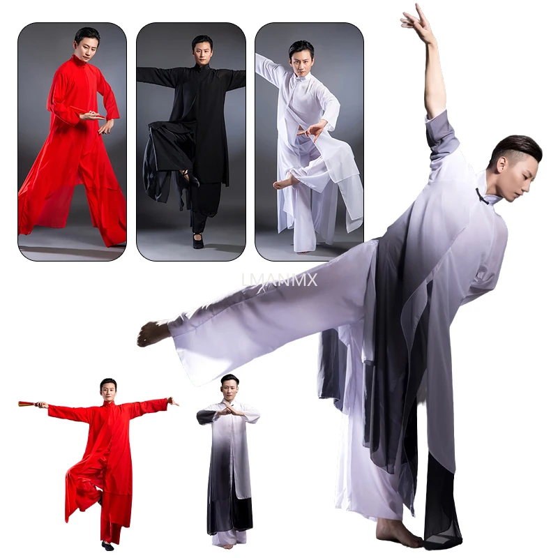 Vestuário chinês tradicional para Unisex, Chiffon Kung Fu Suit, Desgaste da Dança Clássica, Wushu Performance, Artes Marciais Show Costume, TaiChi Kung Fu