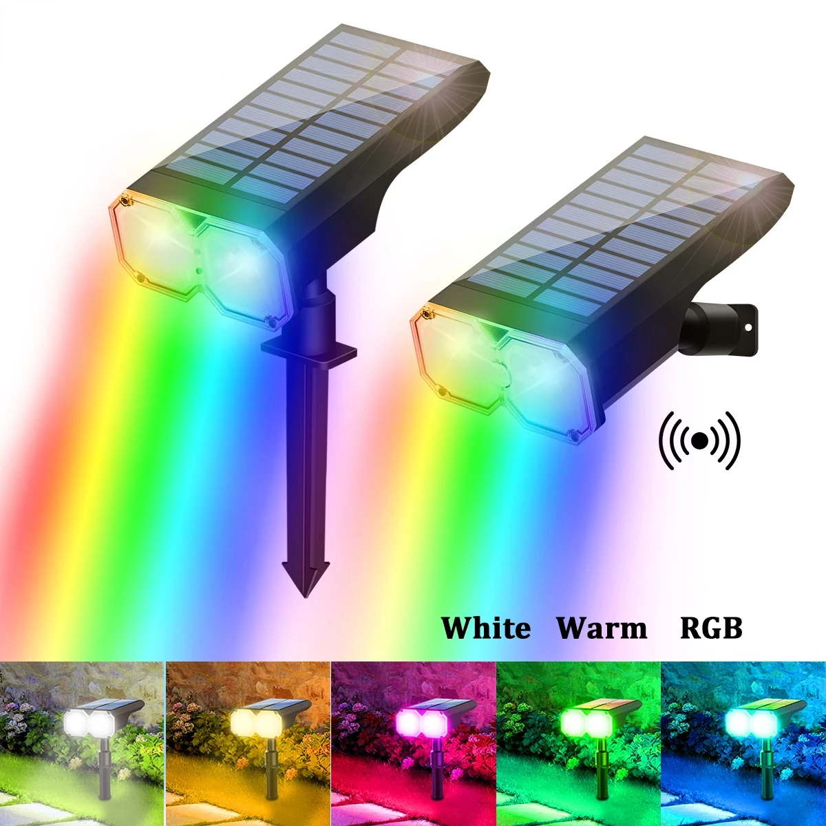 

Upgraded Solar Landscape Light IP67 Waterproof Dusk-to-Dawn RGB White Warm White Solar Spotlights Wall Lights for Driveway