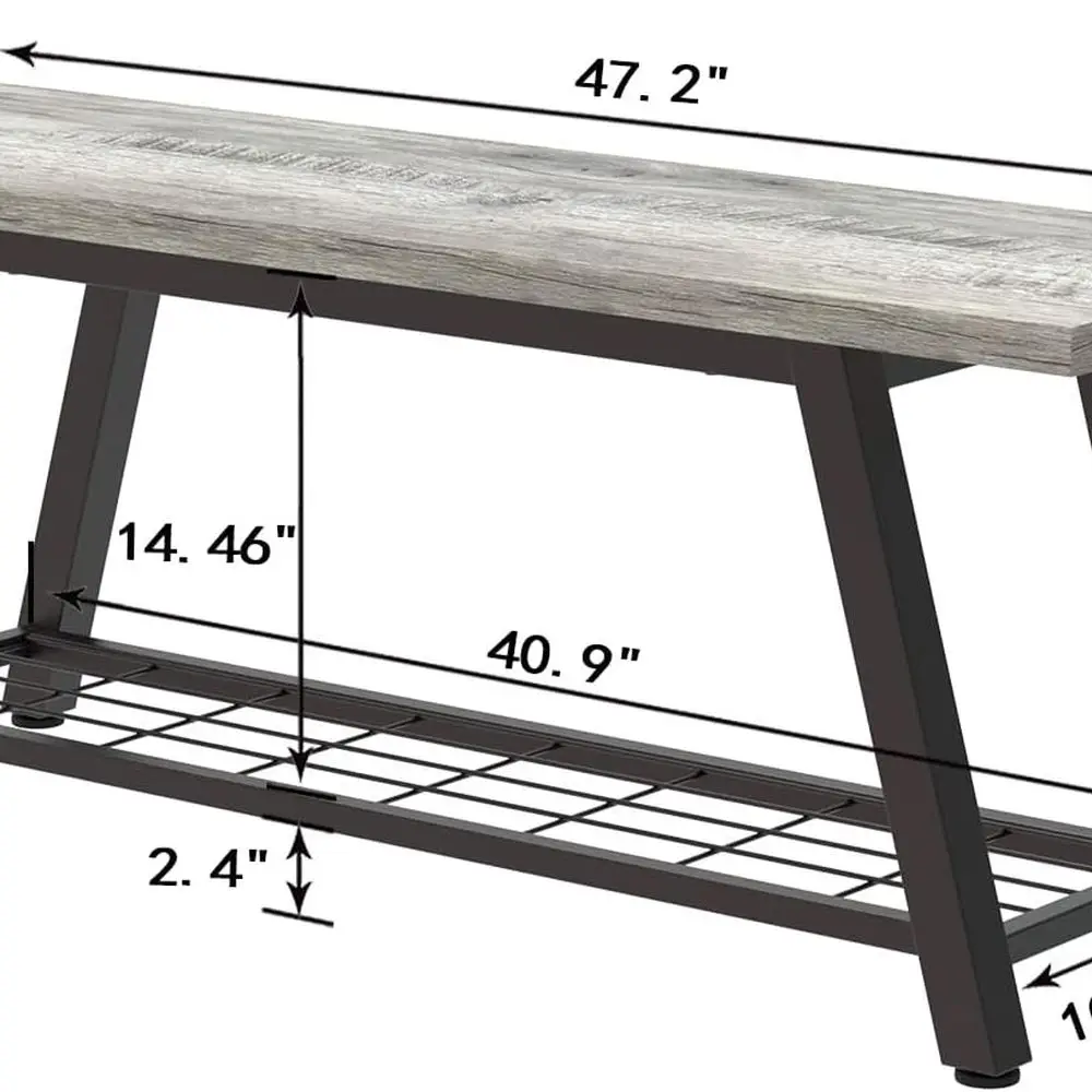 Industrial Rustic Wooden & Metal Storage Bench for Entryway, Shoe Rack, and Hallway Seating in Farmhouse Style