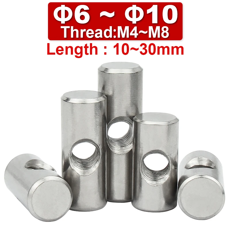 5 Pieces 304 Stainless Steel Hammer Nut One-word Thread with Hole Cylindrical Positioning Pin Embedded Connection Nut M4 M5 M6