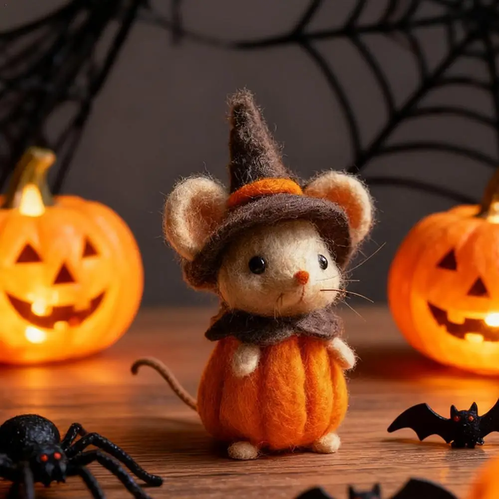 

High Quality Wool Felt Pocket Handmade Diy Material Finished Product Set Halloween 2025 Cute Ghost Pumpkin Mouse Felt Ornament