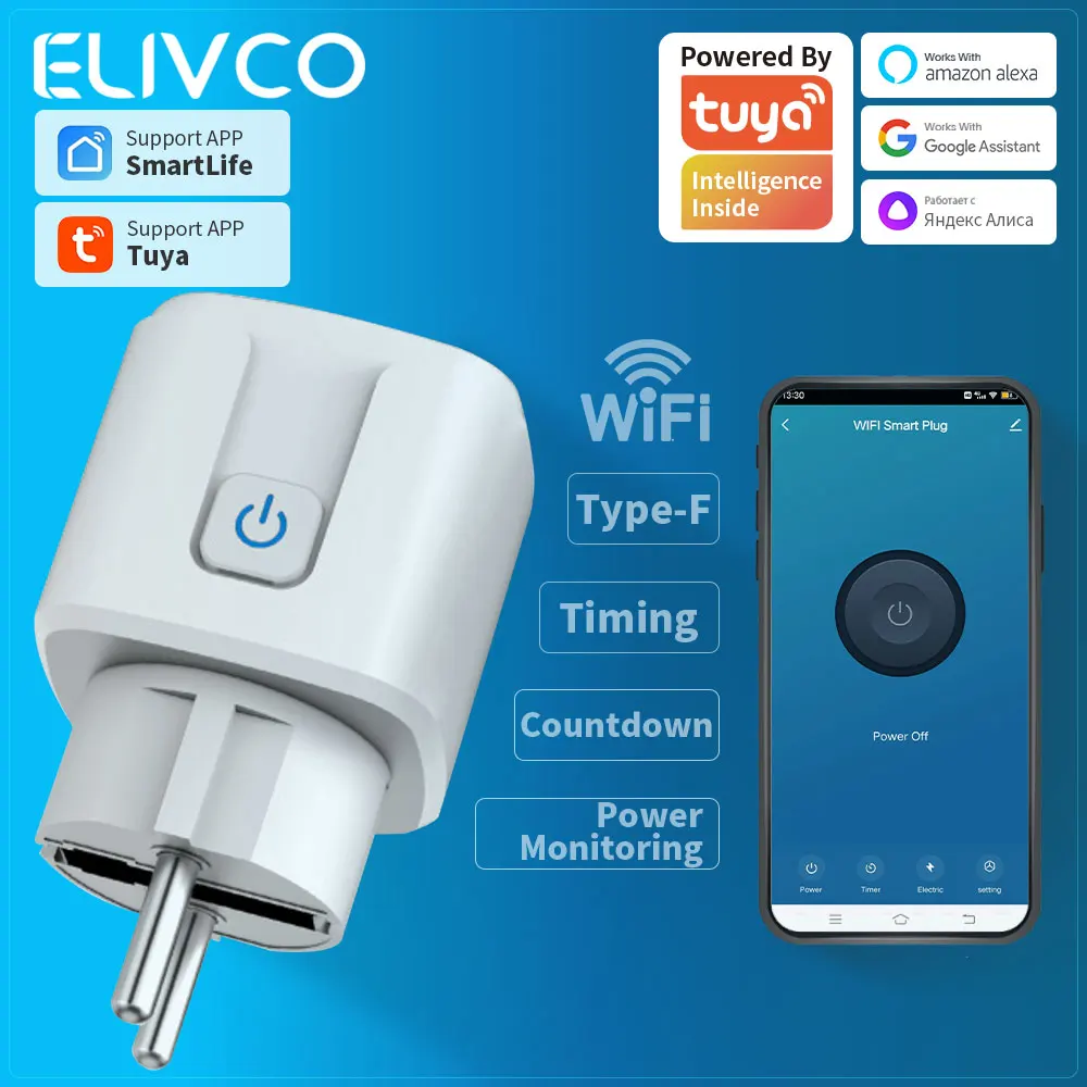 

Умная розетка Tuya Smart Plug WiFi EU 16A с мониторингом энергопотребления, таймером, поддержкой Smart Life, Alexa, Google Home, Яндекс Алиса