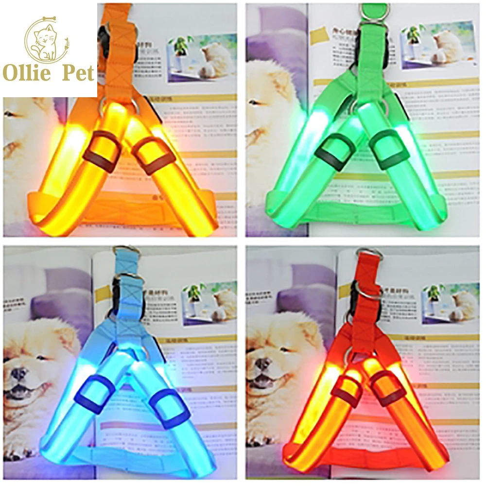 Dogs Leash Harness Led Adjustable Puppy Flashing Harness Usb Rechargeable Anti-Lost/Car Accident Light Night Safe Luminous