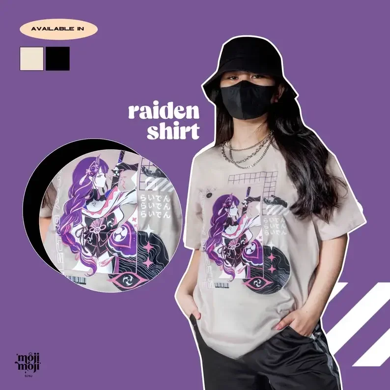 Chemise d'impact, Raiden Shogun, T-shirt Genshin, Chemise de joueur, T-shirt de jeu, Raiden Merch, Anime mignon