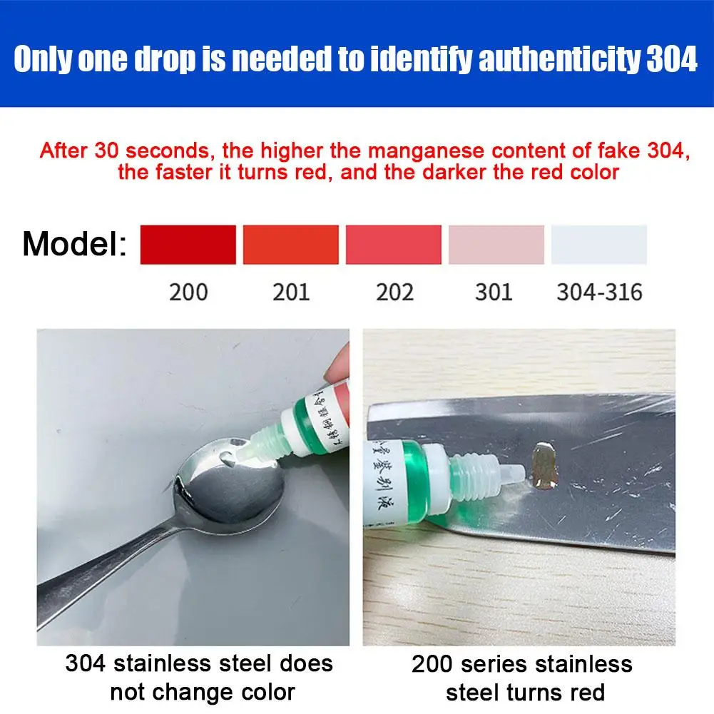 Identificación de líquido de detección de acero inoxidable 201 304, contenido rápido, prueba analítica, medicamentos, reactivo rápido analítico, 10ml