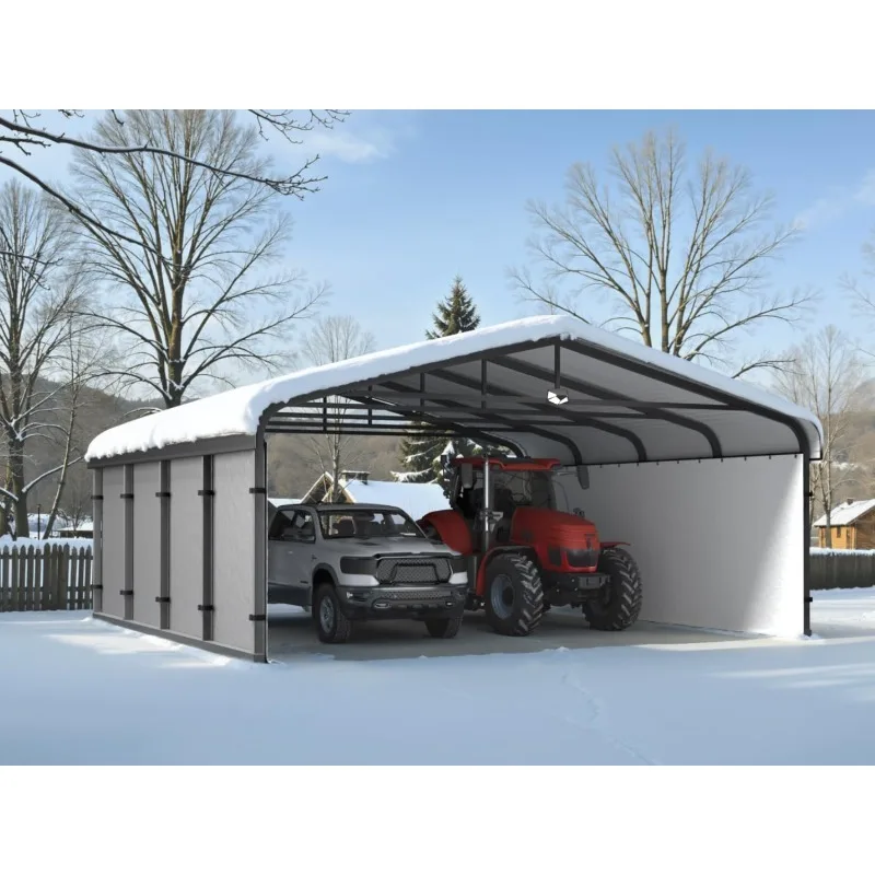 20 x 20 robuster Metall-Carport, verzinktes Dach zum Schutz vor Schnee und Allwetter
