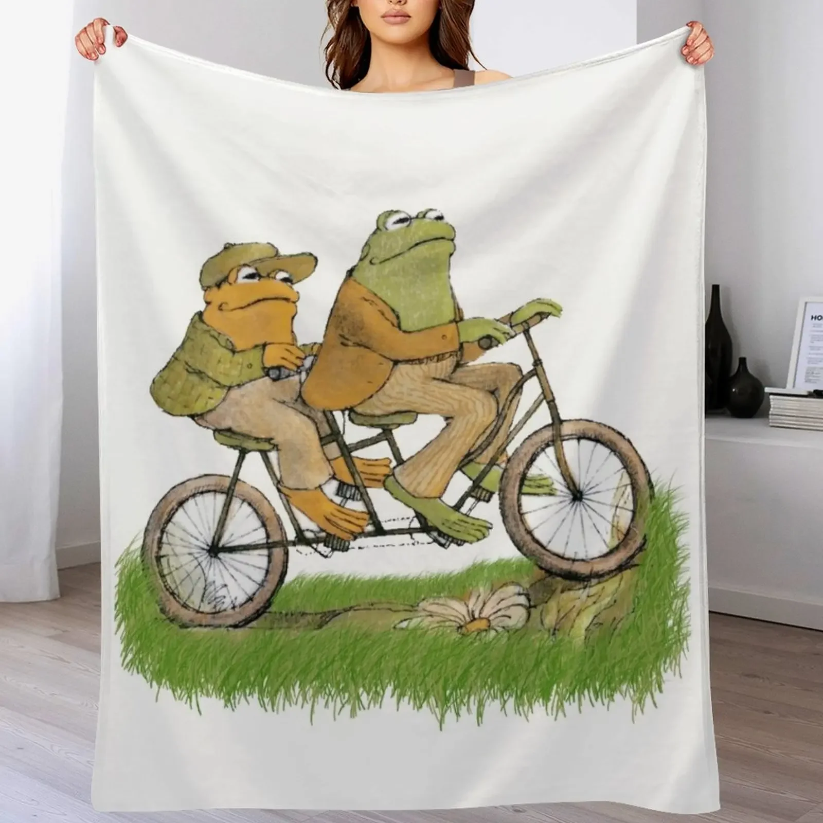 

frog and toad on the bike Throw Blanket Cozy Throw Blanket for Bed Sofa Chair