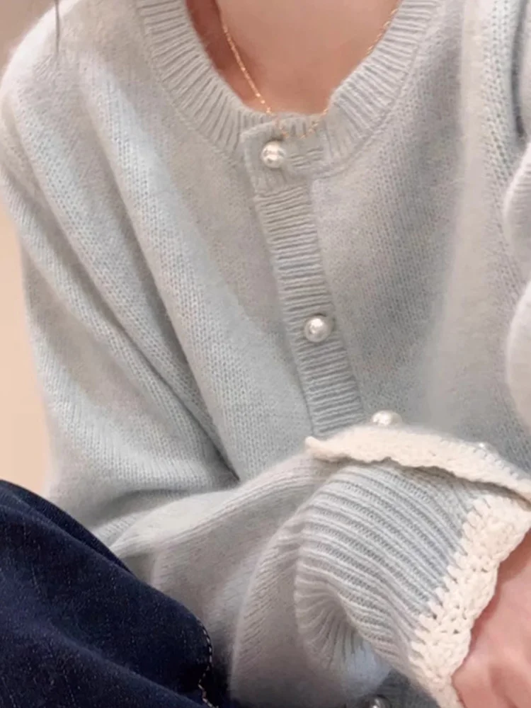 Koreanischer SLE-Pullover, lässig, vielseitig, weich, bequem, Camere-Strickwaren, modisches Design, langer Sweatshirt mit einem Knopf für Damen