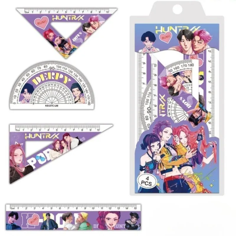 KPop Demon Hunters Zoey Derpy Bobby conjunto de régua fofa de desenho animado para meninos e meninas estudantes régua criativa de alto valor régua triangular