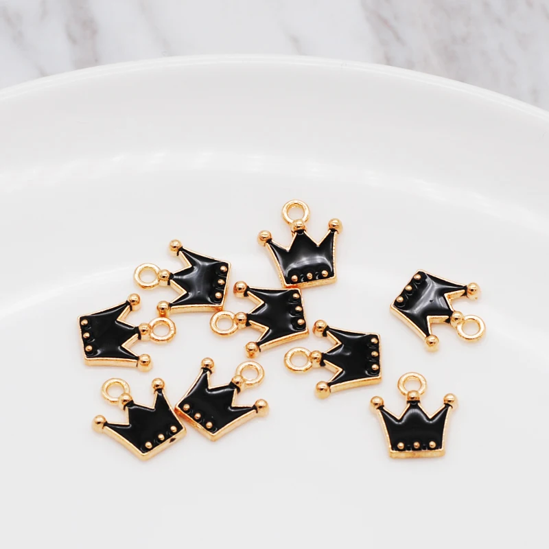 30pcs/pack 11*12mm Gold Color Tone Crown Shape Charm Pendants Alloy Metal Enamel Charms for DIY Jewelry Making