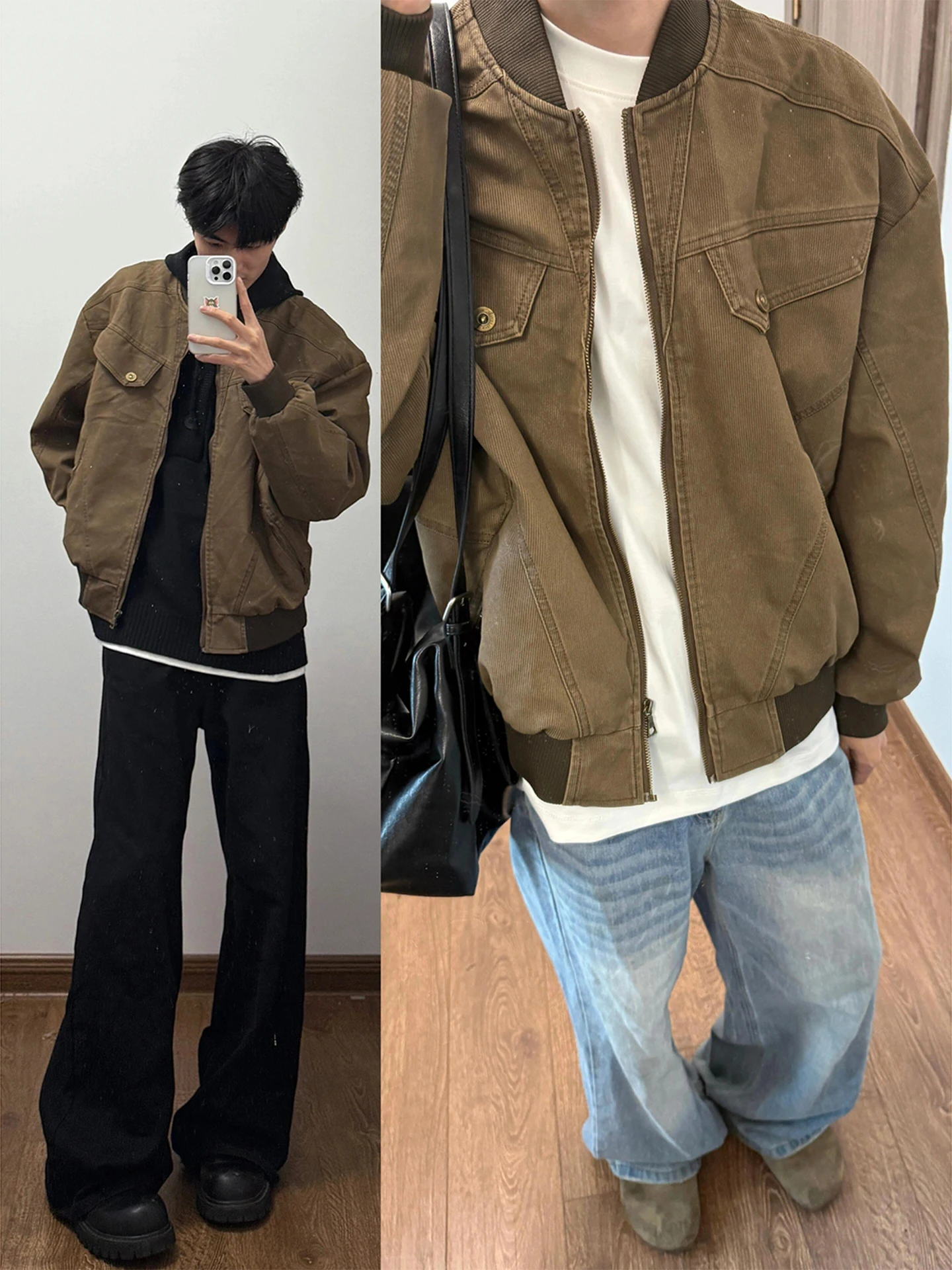 

Мужская рабочая куртка Cleanfit в американском стиле, коричневая, с воротником-стойкой, бейсбольная куртка-пилот, свободный крой, ветрозащитная, с длинными рукавами