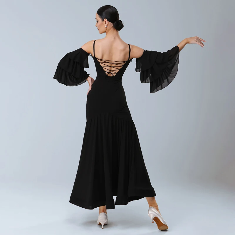Female Modern Dancing Clothes Women\'S Waltz Ballroom Dance Professional Costume Adults Cake Sleeves Latin Dance Dress SL11012
