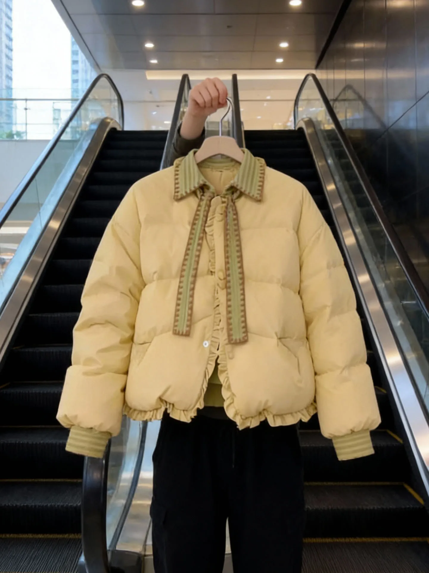 Sli ort Puffer Jaet Yellowi witte verdikte winterbovenkleding voor dames Koreaanse Sle normale pasvorm hoge taille